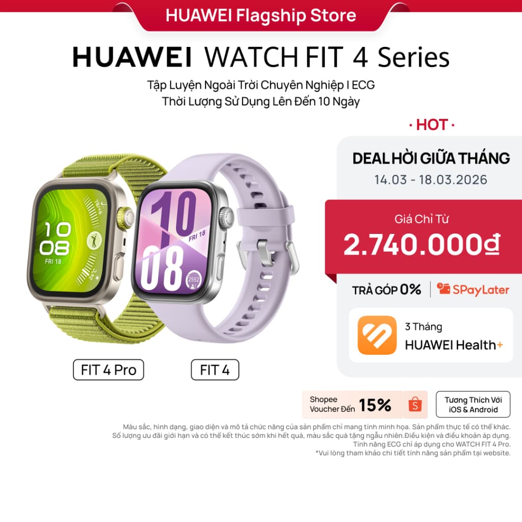 Đồng Hồ Thông Minh HUAWEI WATCH FIT 4 Series | Mỏng Nhẹ | Thể Thao & Sức Khỏe | Lên Đến 10 Ngày Sử Dụng| ECG*